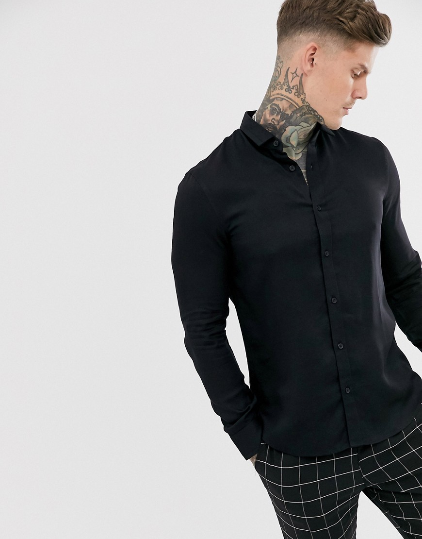 Armani Exchange - Camicia a maniche lunghe con logo nera-Nero