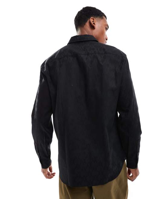 Armani Exchange Camicia a maniche lunghe in raso lucido nero con