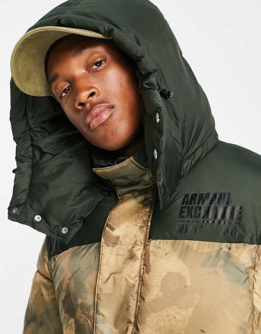 Armani Exchange camo 2in1 puffer coat and gilet in beige | ASOS