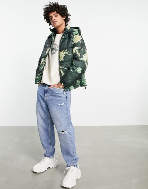 Armani Exchange camo print quilted puffer jacket in green | ASOS