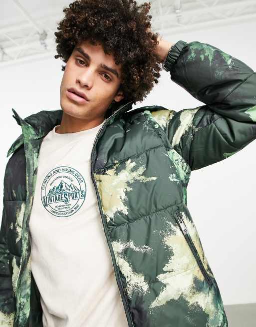 Armani Exchange camo print quilted puffer jacket in green | ASOS