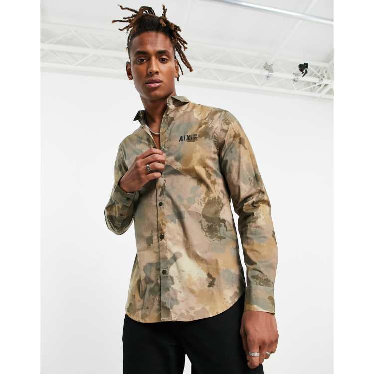 Armani Exchange camo print shirt in beige | ASOS