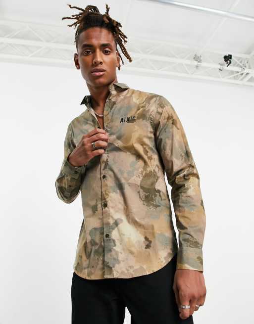 Armani Exchange camo print shirt in beige | ASOS