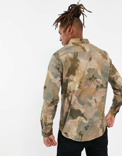 Armani Exchange camo print shirt in beige | ASOS