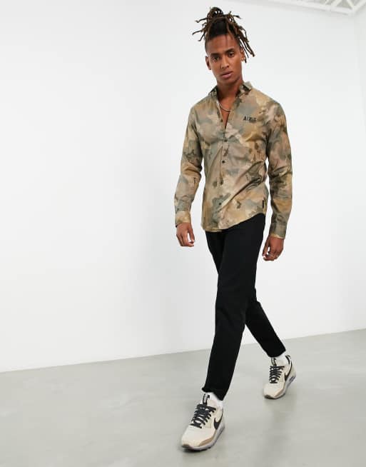 Armani Exchange camo print shirt in beige ASOS