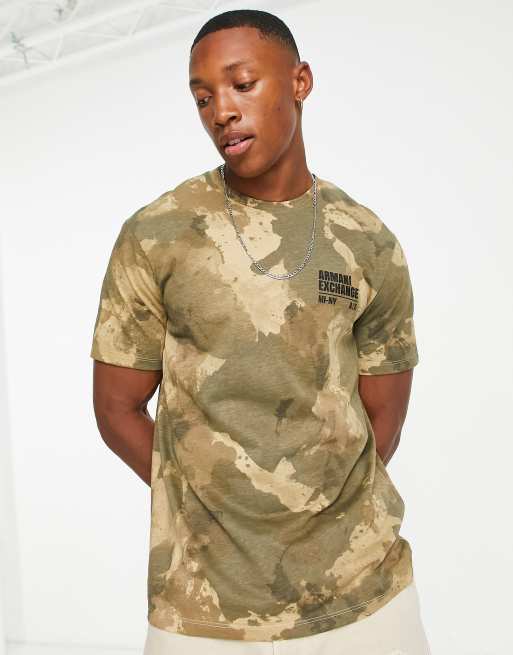 Armani Exchange camo print t-shirt in beige | ASOS