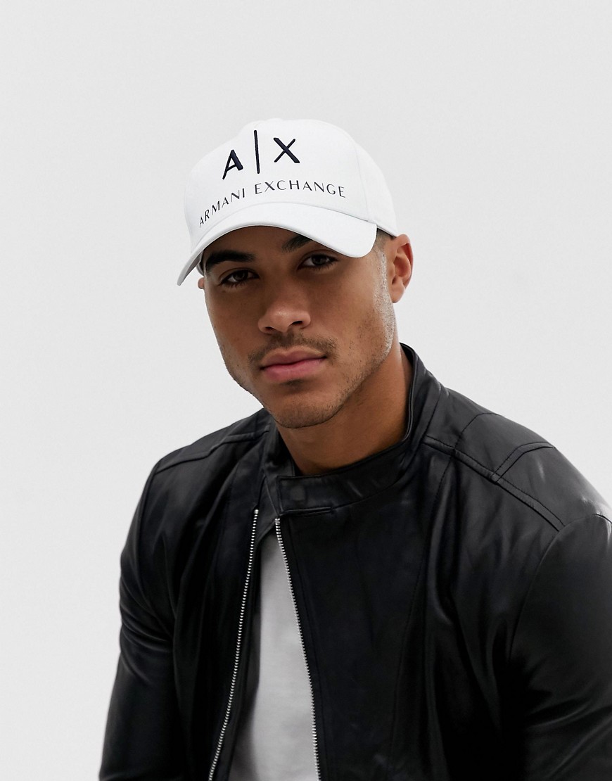 Armani Exchange - Cappellino in tela bianco con logo grande