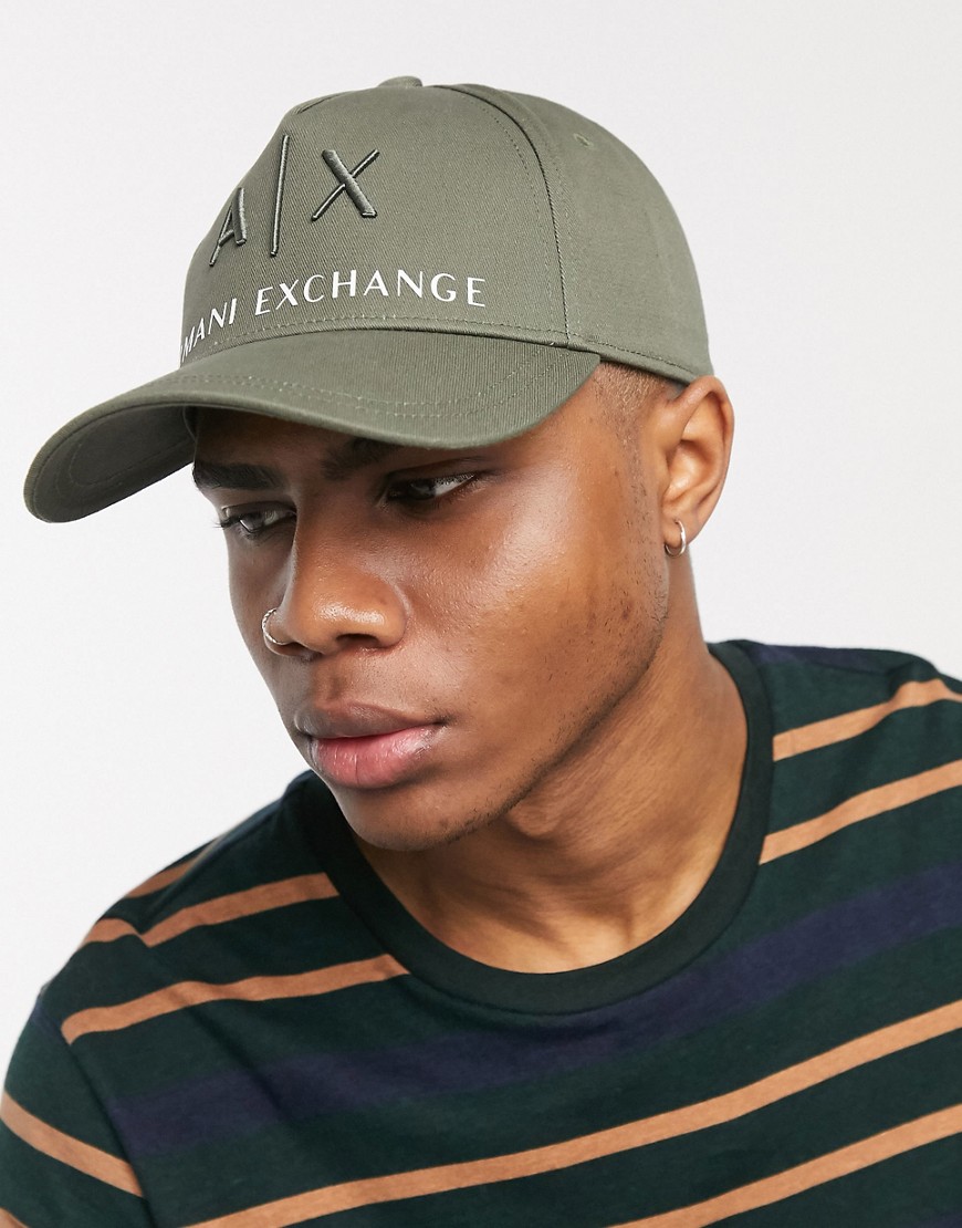 Armani Exchange - Cappello kaki con visiera e logo AX-Verde