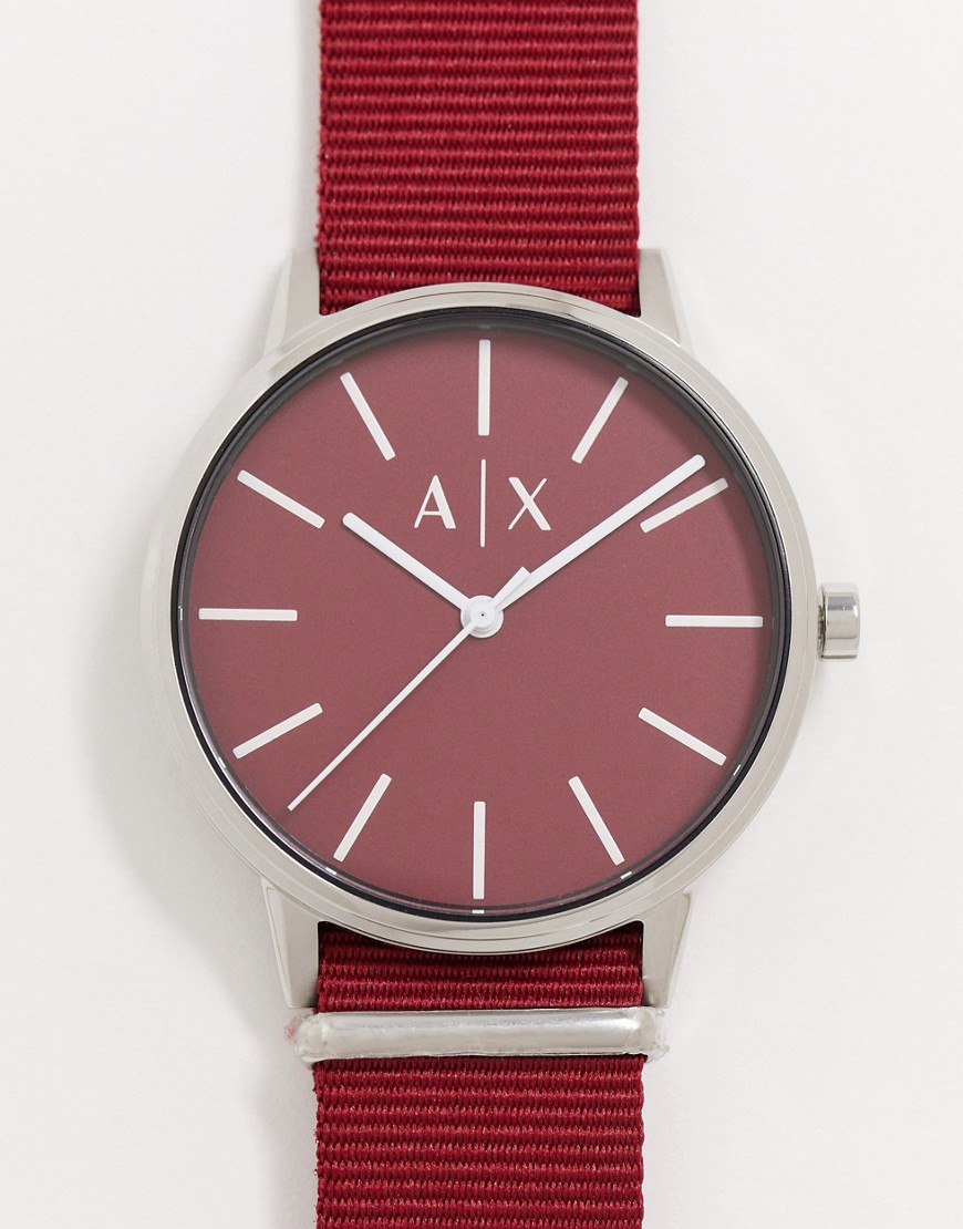 Armani Exchange - Cayde nylon horloge in bordeaurood AX2711