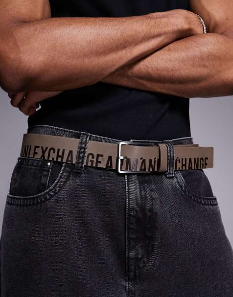 Armani Exchange - Ceinture en cuir avec logo - Vert kaki - view 1