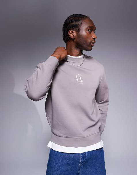 Armani Exchange center logo sweatshirt in brown - view 1