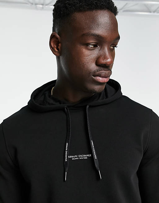 Armani Exchange central chest logo overhead hoodie in black | ASOS