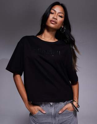 Armani Exchange Central Logo Cropped T-shirt In Black