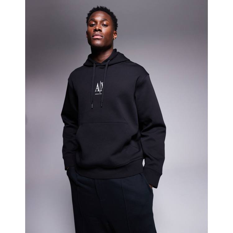 【EMPORIO ARMANI】 Men's Bulldog Embroidered Hoodie: ★ Navy Emporio Armani French Bulldog-Embroidered Hoodie - Hoodies