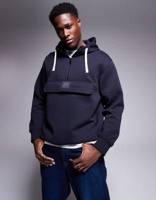Armani Exchange central logo hoodie in navy