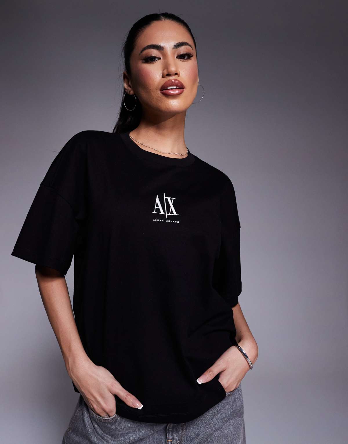 Armani Exchange central logo oversized t-shirt in black