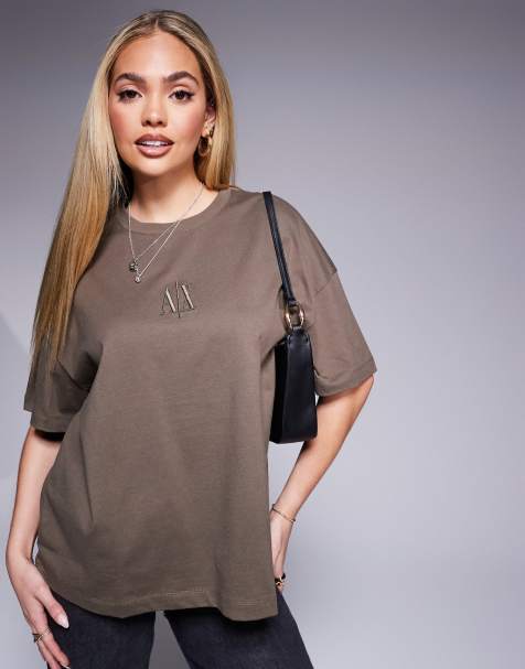 Armani Exchange central logo oversized t-shirt in brown - view 1