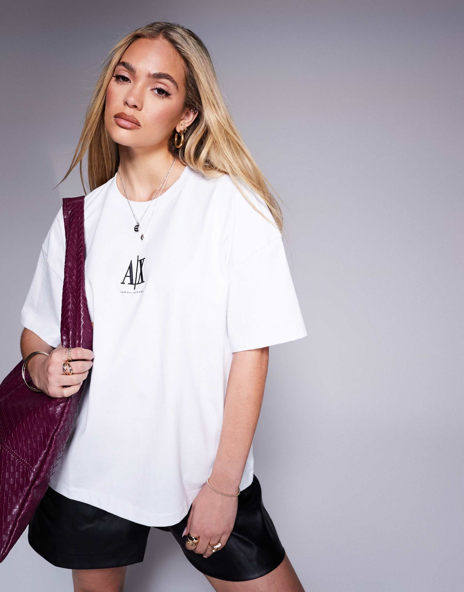 armani exchange central logo oversized t-shirt in white