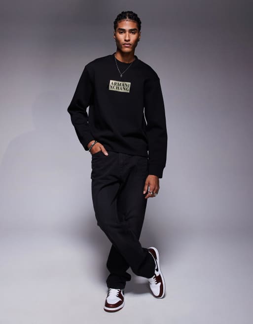Armani Exchange central logo sweatshirt in black and gold, 2 of 4