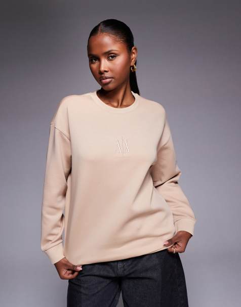 Armani Exchange central logo sweatshirt in tan