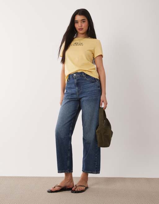 Armani Exchange central logo t-shirt in butter yellow, 2 of 4