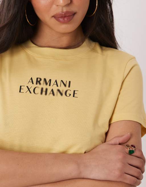 Armani Exchange central logo t-shirt in butter yellow, 3 of 4