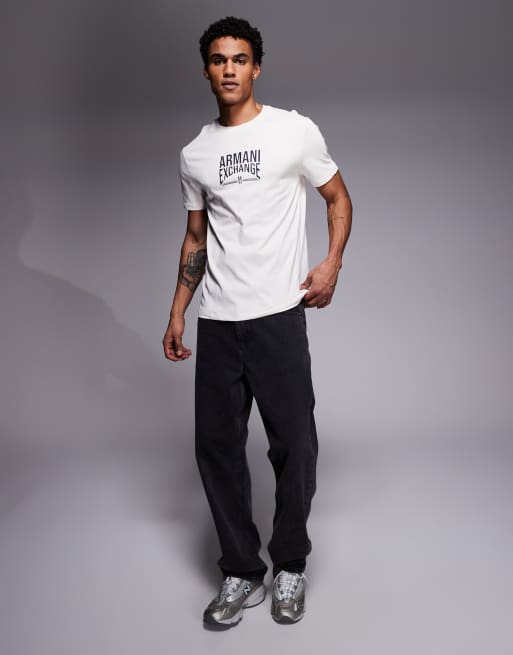 Armani Exchange central logo t-shirt in cream, 2 of 5