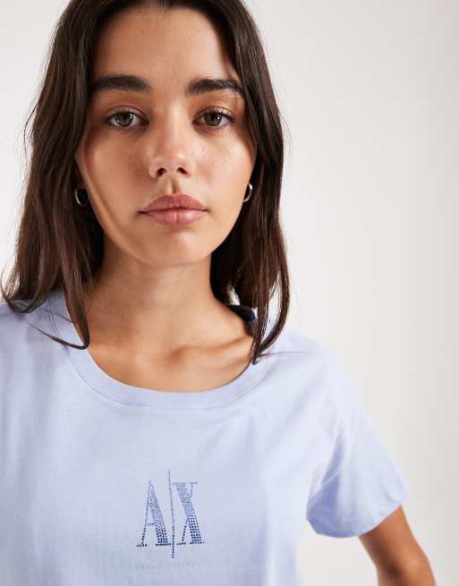 Armani Exchange central logo t-shirt in soft blue, 2 of 4
