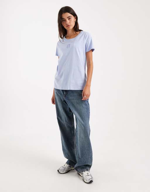 Armani Exchange central logo t-shirt in soft blue, 4 of 4
