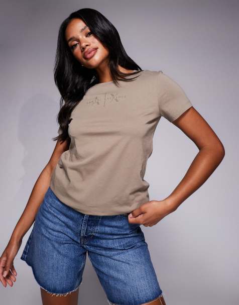 Armani Exchange central logo t-shirt in tan - view 1