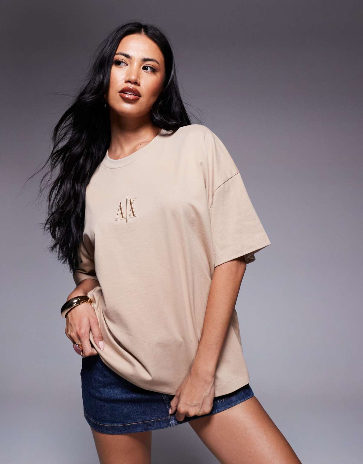 Armani Exchange central logo t-shirt in tan