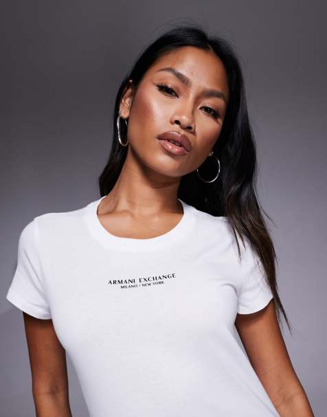 Armani Exchange central logo t-shirt in white - view 1