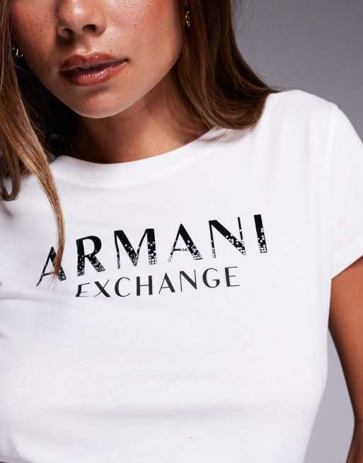 Armani Exchange central logo t-shirt in white, 4 of 4