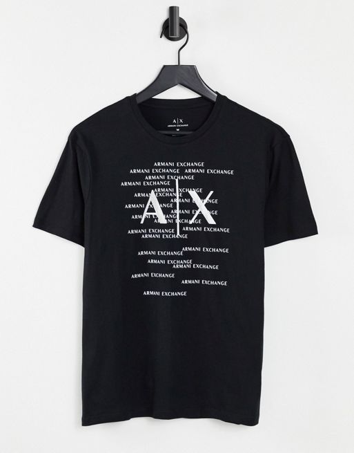 Armani Exchange central text graphic t-shirt in black | ASOS