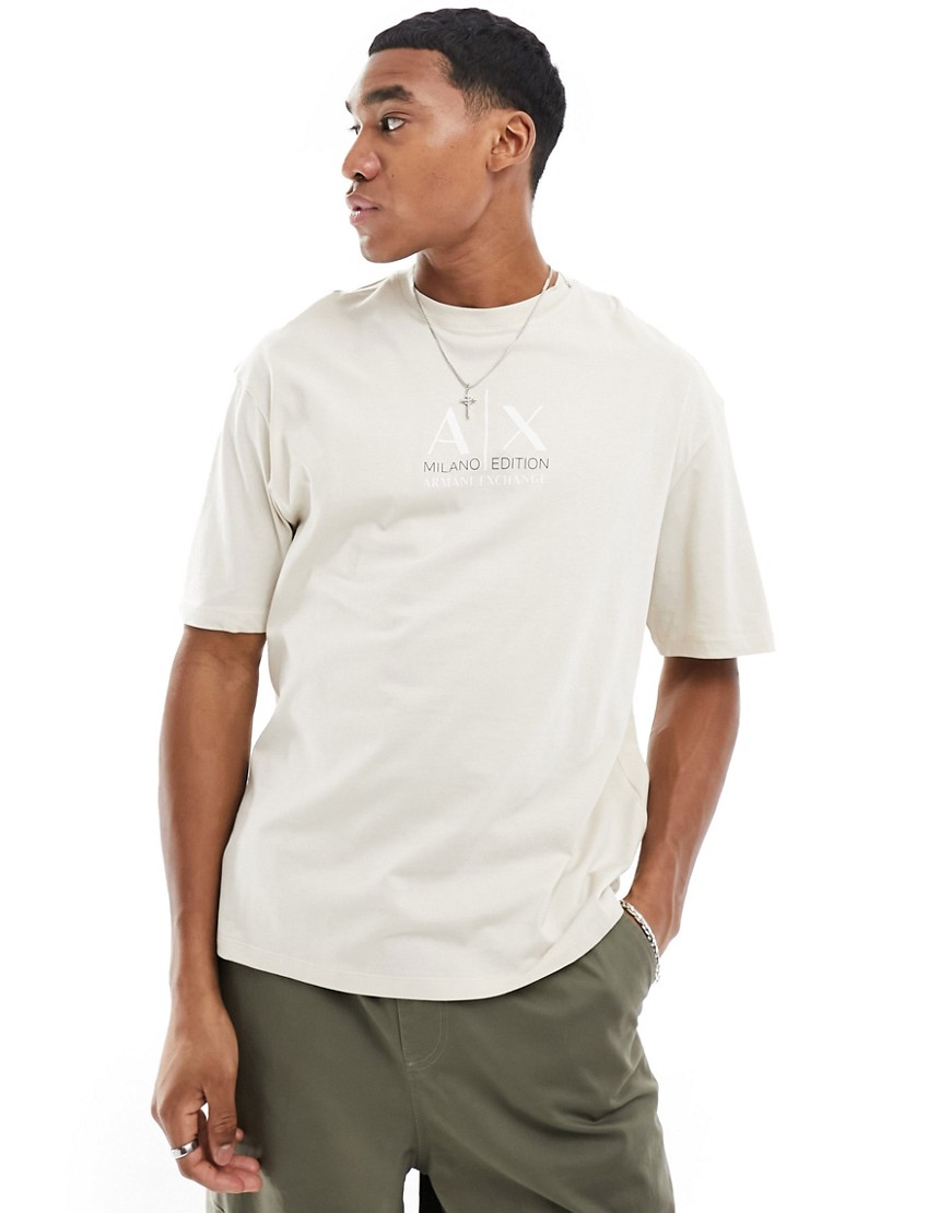 Armani Exchange centre chest logo comfort fit t-shirt in beige-Neutral