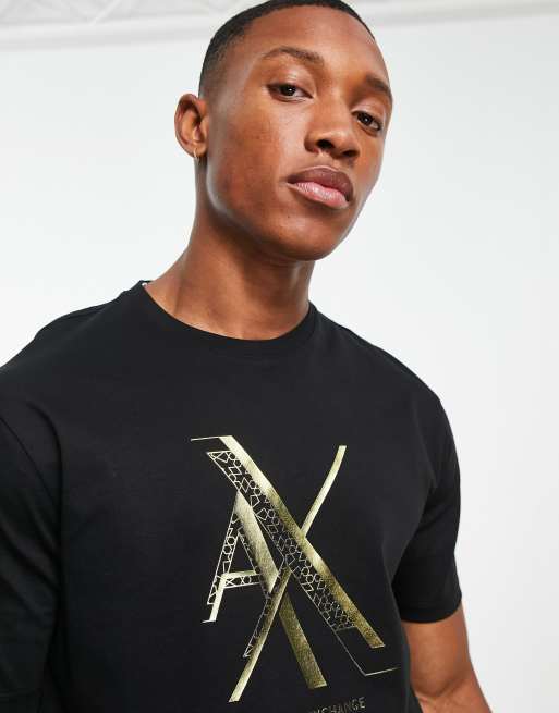 Armani Exchange centre logo t shirt in black gold ASOS