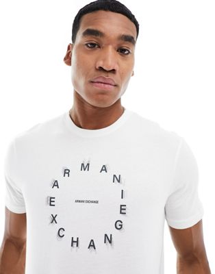 Armani Exchange chest circle script logo t-shirt in off white