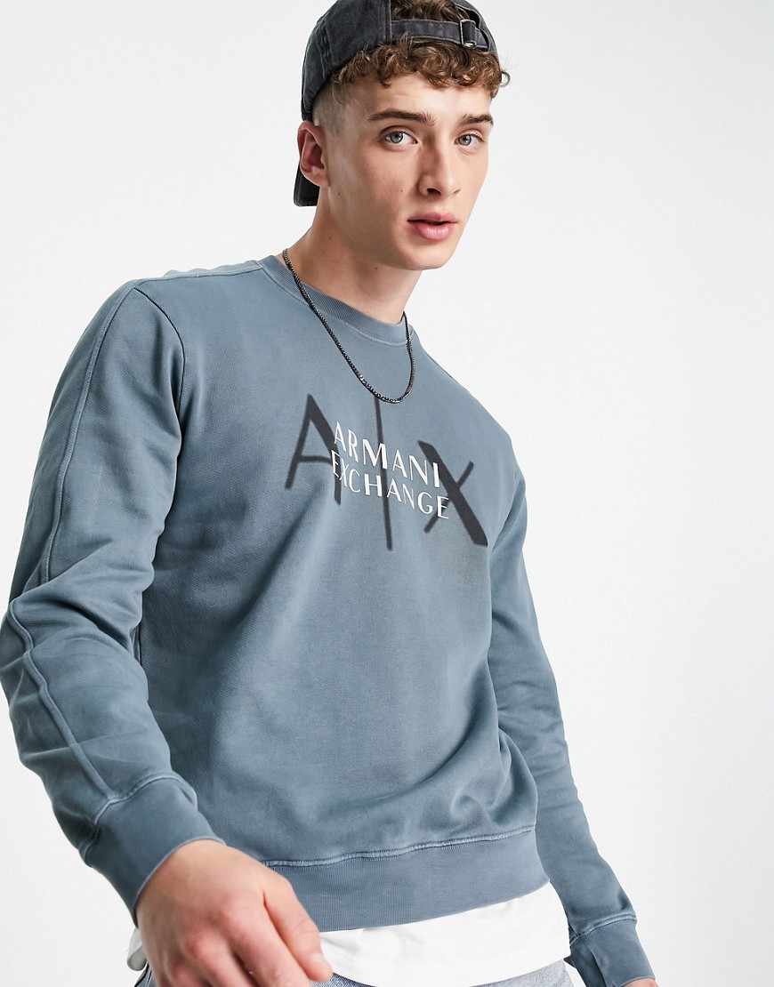 Armani Exchange chest logo crew neck sweat in gray-Grey