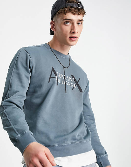 Armani Exchange chest logo crew neck sweat in grey