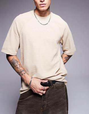 Armani Exchange Armani Exchange chest logo half sleeve knit t-shirt in safari-Neutral