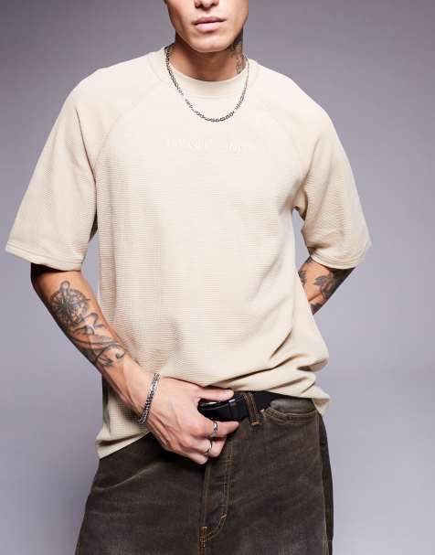 Armani Exchange chest logo half sleeve knit t-shirt in safari - view 1