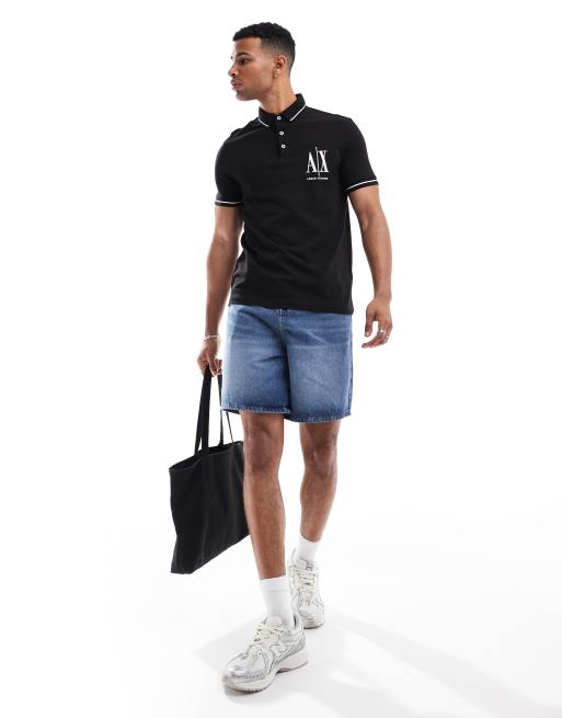 Armani Exchange chest logo polo in black with contrast tipping, 2 of 4