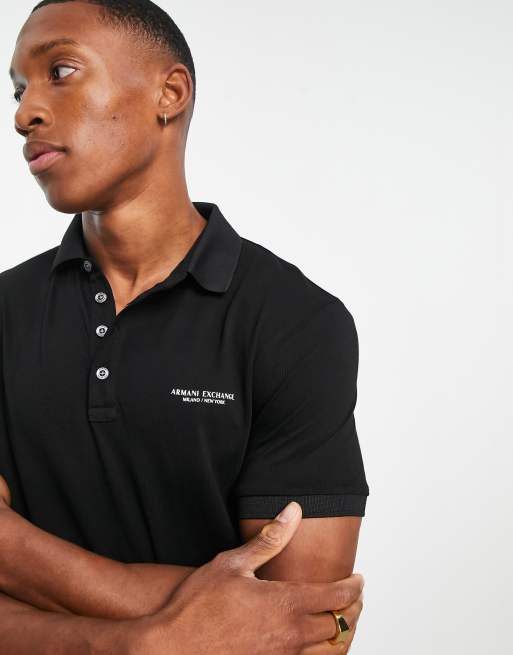 Armani Exchange chest logo polo in black ASOS