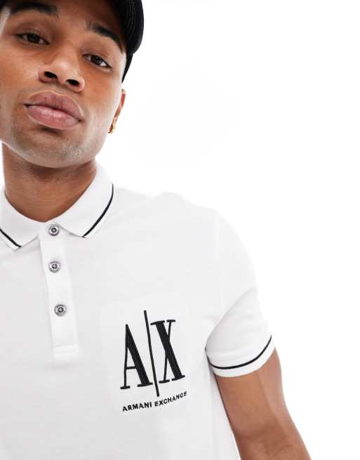 Armani Exchange chest logo polo in white with contrast tipping, 2 of 4
