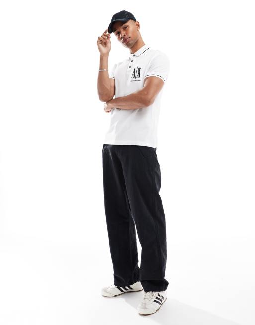 Armani Exchange chest logo polo in white with contrast tipping, 3 of 4