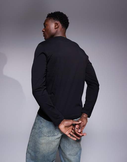 Armani Exchange chest logo slim fit long sleeve t-shirt in black, 2 of 4