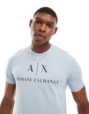 Armani Exchange chest logo slim fit t-shirt in light blue