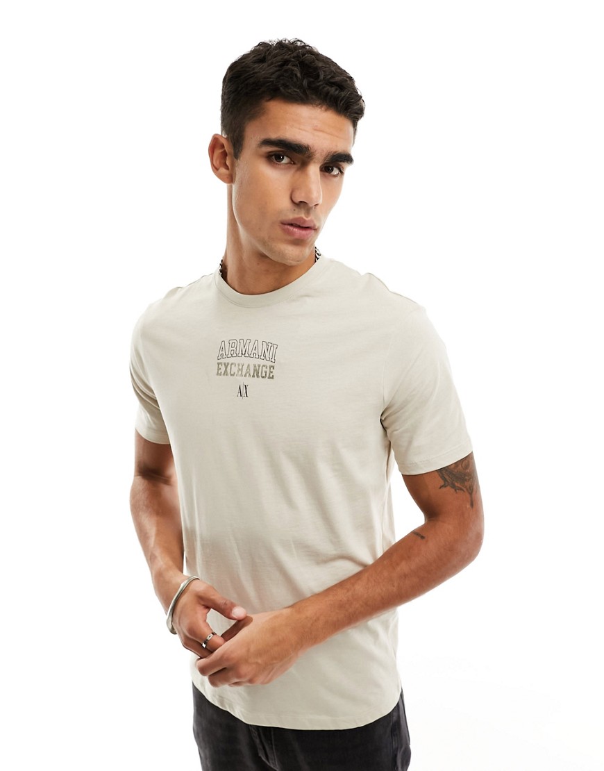 Armani Exchange chest logo t-shirt in light beige-Neutral