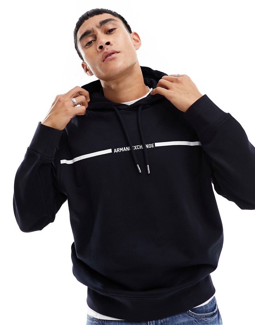 Armani Exchange chest stripe logo hoodie in navy