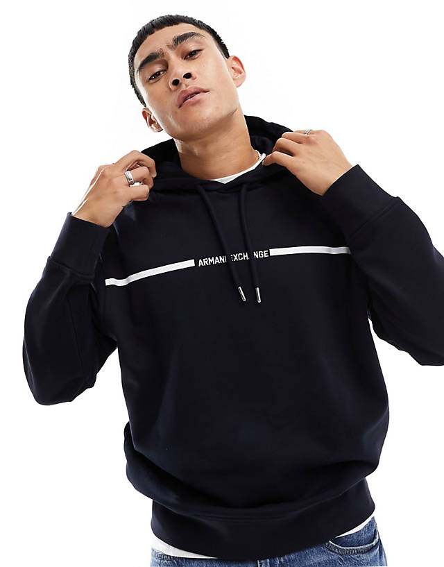 Armani Exchange - chest stripe logo hoodie in navy